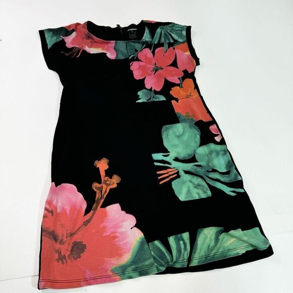 Desigual Dress Women Medium Black Multi-Color Floral Short-Sleeve Crew Neck Mini - Picture 1 of 7